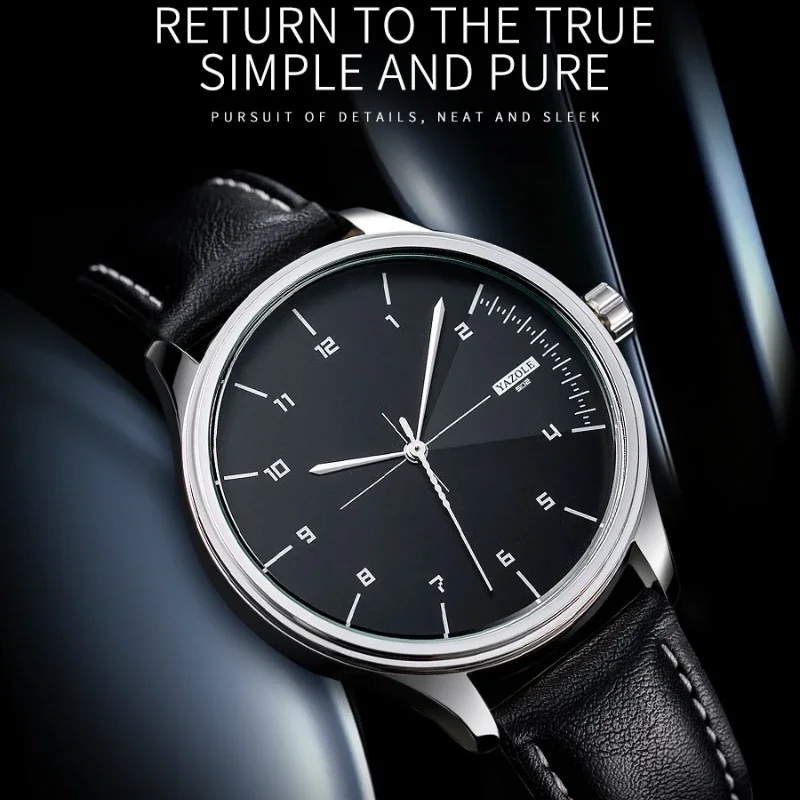 YAZOLE модные мужские часы с кожаным ремнем, простые ультратонкие кварцевые наручные часы, повседневные деловые мужские часы, подарок montre homme
