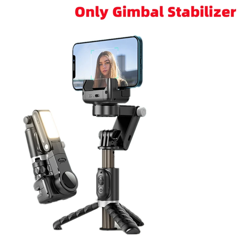 Phone Wireless Gimbal Stabilizer Selfie Stick 360 Degree Smart Face Tracking Live Recording With Fill Light