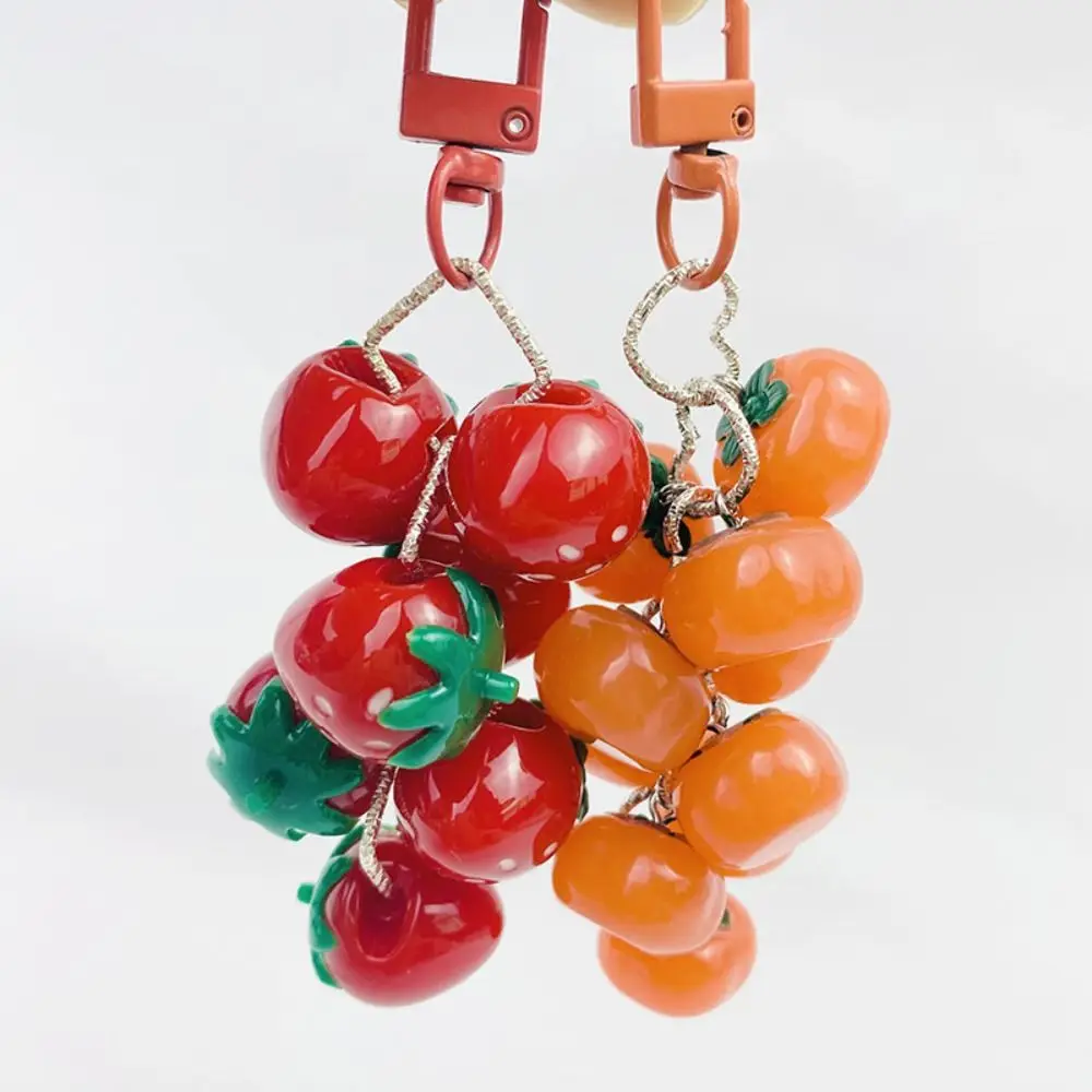 Car Keyring Simulation Strawberry Keychain Ins Acrylic Fruit Skewers Pendant Sweet Creative Persimmon Charms Lady/Women