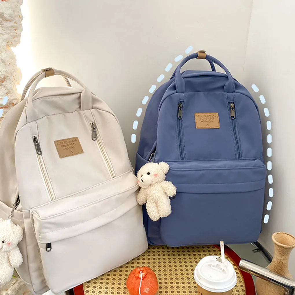 Nylon Fabric Backpack With Multiple Compartments For School And Work Gift Shoulder Bag Schoolbag beige 32*12*42cm