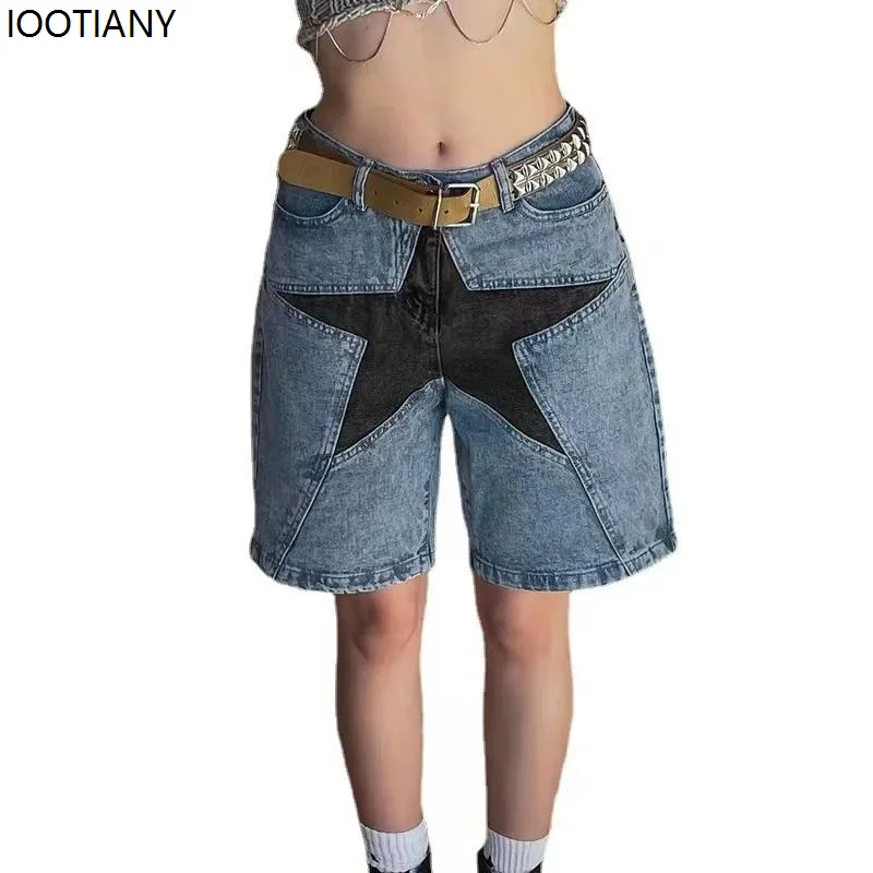 Five-pointed Star Stitching Denim Shorts Men And Women Hip-hop Street Style Shorts Y2k Harajuku Casual Sports Shorts Sweatpants