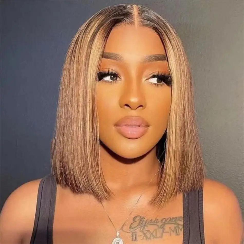 

13x4 Straight Lace Frontal Bob Wig Pre Plucked Human Hair Wigs Brazilian Remy Bone Straight Short Bob Wig For Women 8-14 Inch