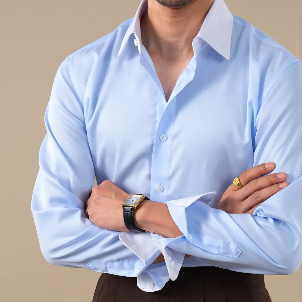 100% Cotton Shirts Men Dress High Quality Italian Collar Shirt For Men Luxury Breathable Business Casual Suitable Work Commuting