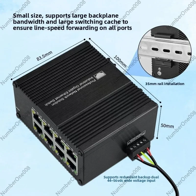 Industrial 8-Port Gigabit Switch, Unmanaged DIN-Rail Ethernet Switch, Network Security Monitoring Device