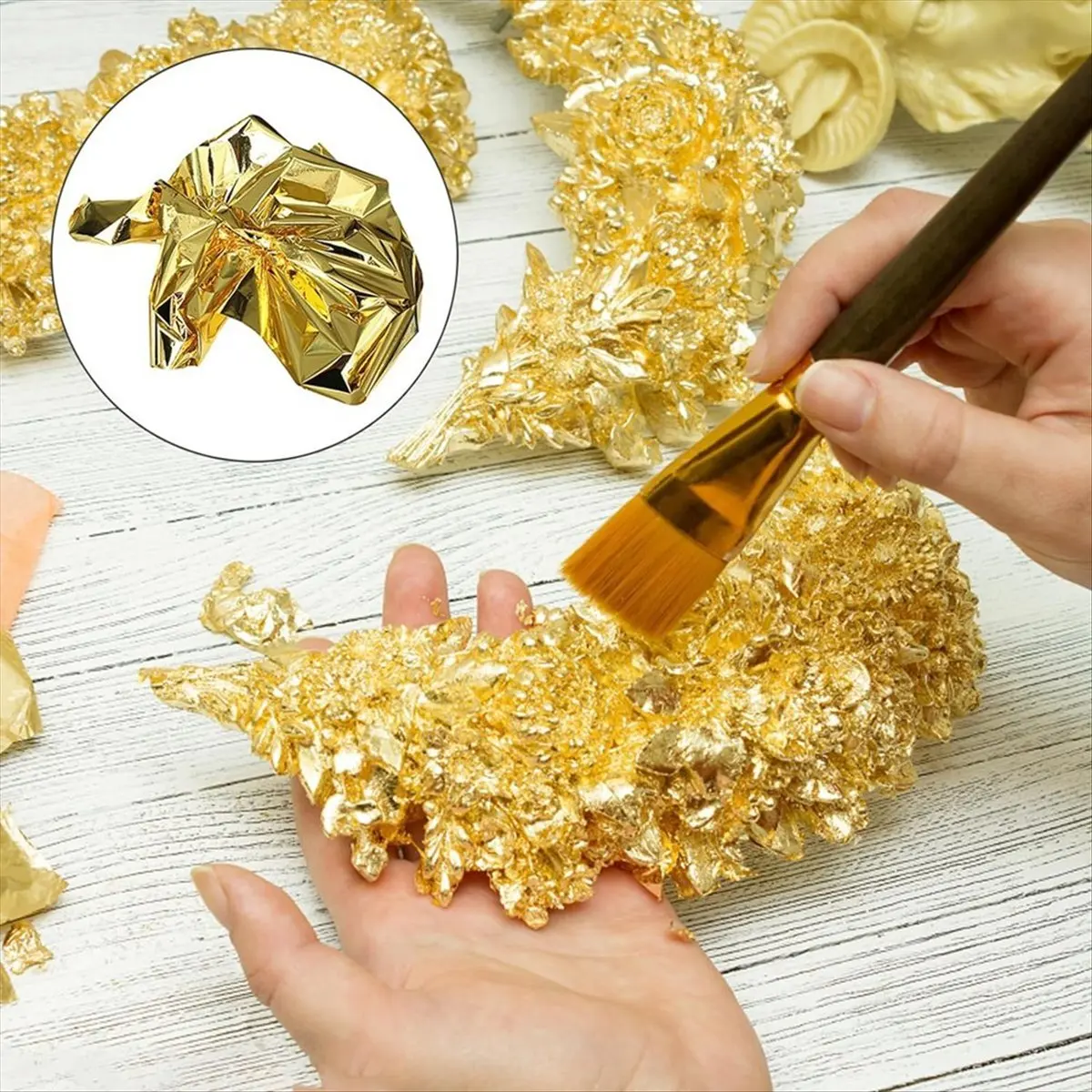 BHBL 200 PCS Gold Sheets Gold Foil for Art Gilding Flakes Multipurpose Gold Leaves Flakes Gold Flakes 8.5 X 8 cm