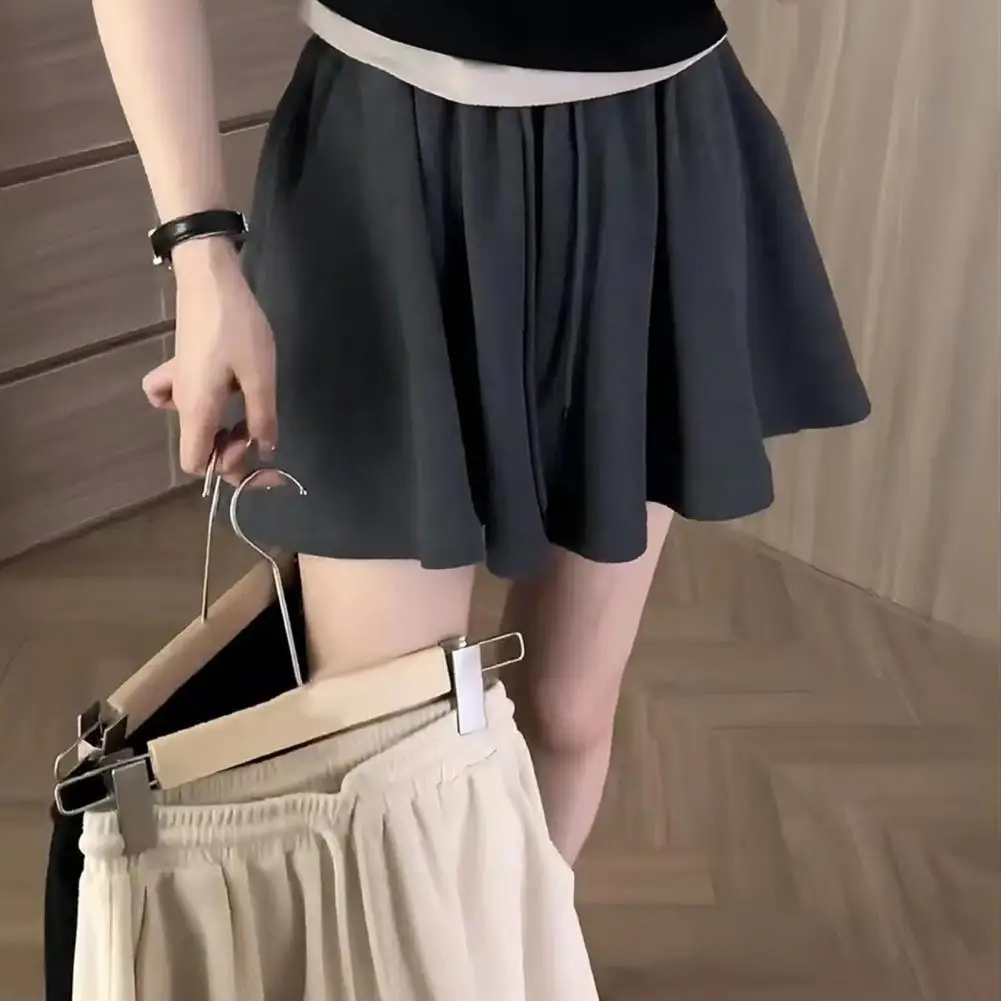 Mini jupe élastique à taille haute pour femme, short décontracté à jambes larges, ligne A coréenne, noir, été