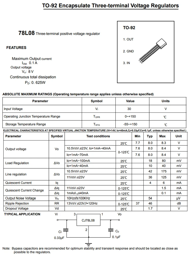 20PCS 78L08 TO-92 package input 30V output 8V 100mA linear three terminal regulator (LDO) transistor