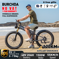 BURCHDA-Folding Mountaineering E-Bike55KM/H, 48V 20AH, Li-Ion Battery 1500WFatbike, 26inch, All Terrain Former Bike, R5PROBloody