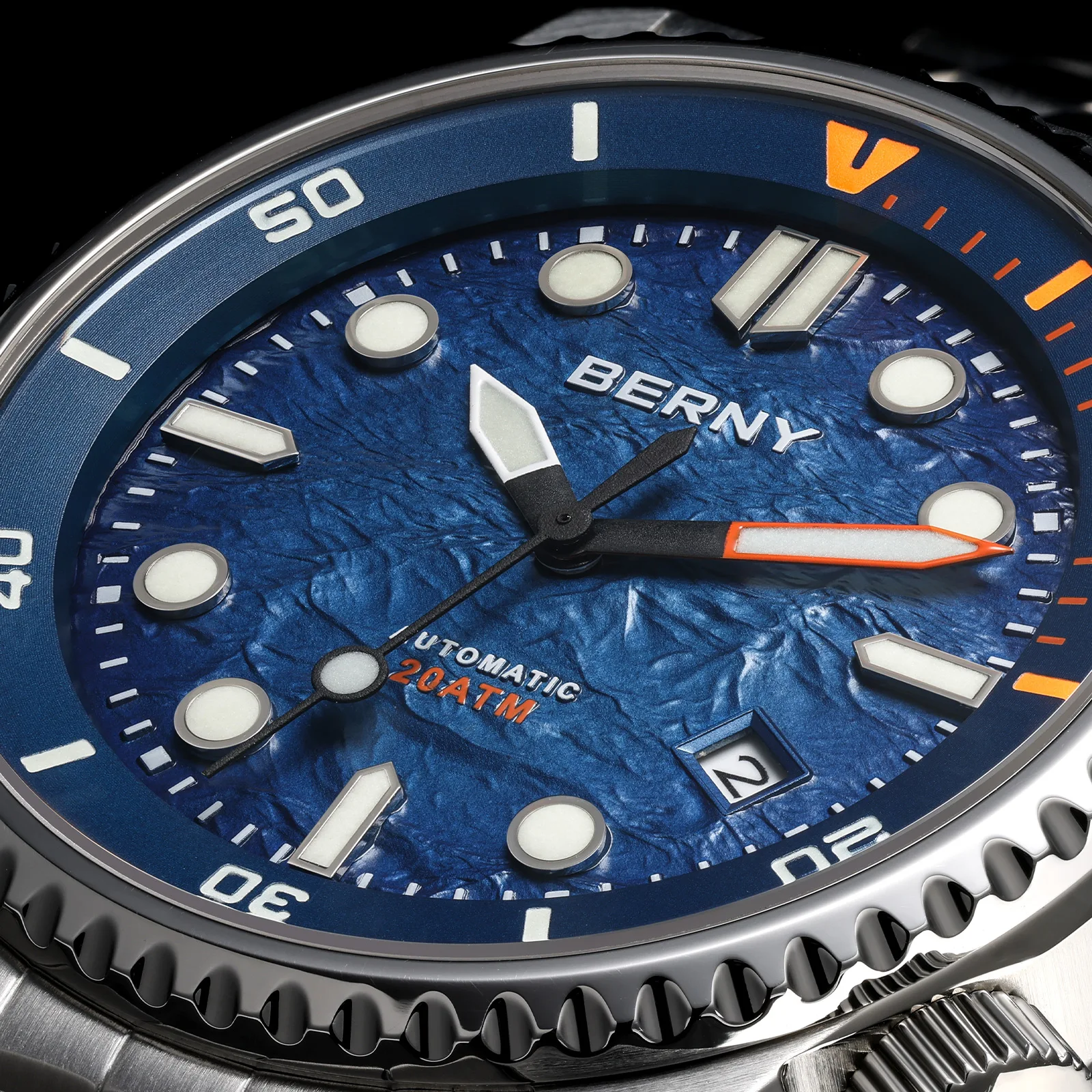 BERNY Automatic Diver Watch for Men Top Luxury Sapphire 316L Steel New Wave Dial 200M Waterproof Mechanical Diving Men's Watches view 2