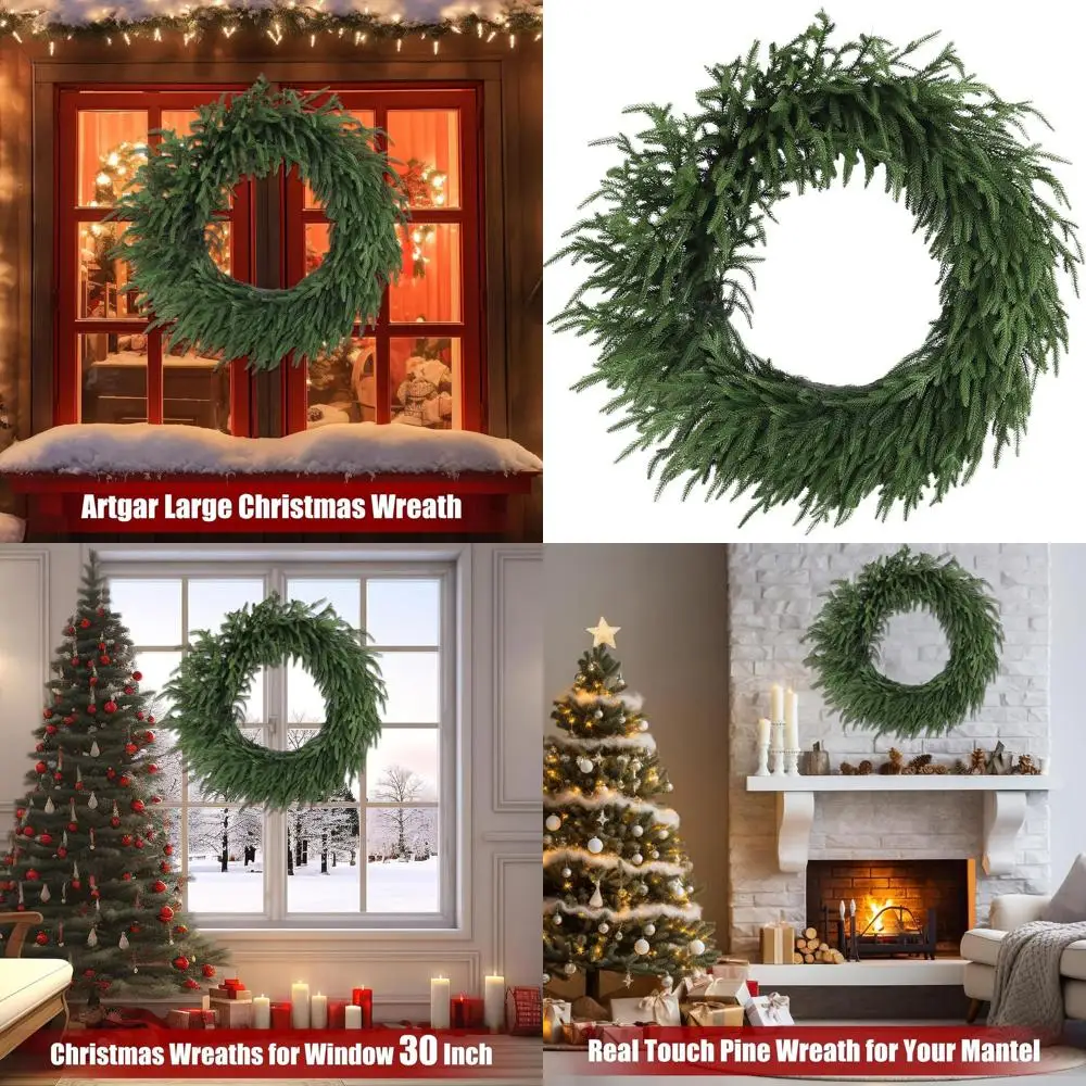 

Реалистичный венок из искусственной зеленой сосны на Рождество, подходит для входной двери, внутреннего и наружного использования, идеально подходит для дома, стены, Wi