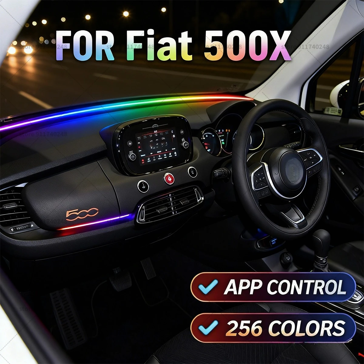 

For Fiat 500X Automotive decoration light strip, colorful acrylic front windshield soundproofing strip, ambience light