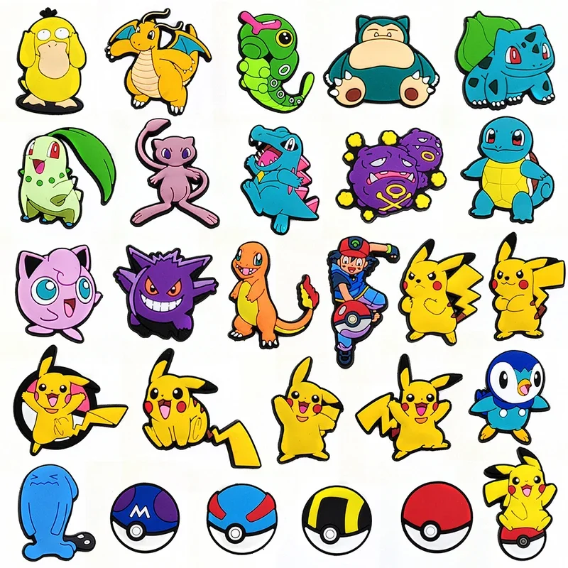 

27pcs Pokemon Pikachu Shoes Charms for Clogs Sandals Decoration PVC Cartoon Shoe Accessories Charms for Friends Gifts