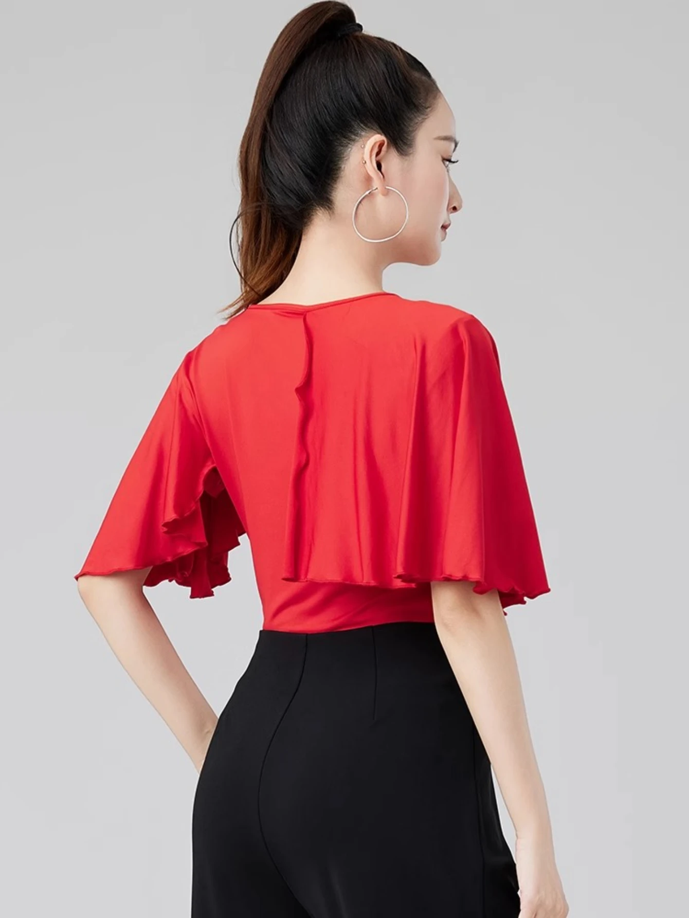 Korte mouwen danskleding top rood nieuwe latin dans tops danspak dames boven en onderkant moderne lijn dameskleding podiumkleding