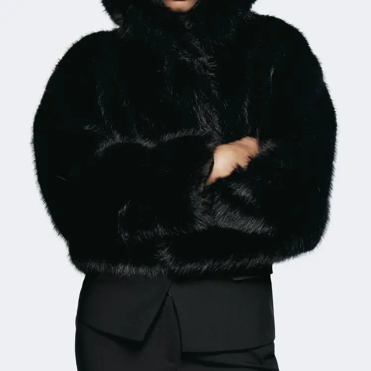 가을 겨울 신상 여성 패션 긴 소매 칼라 재킷 인조 모피 효과 코트 638247 짧은 길이 레귤러 핏