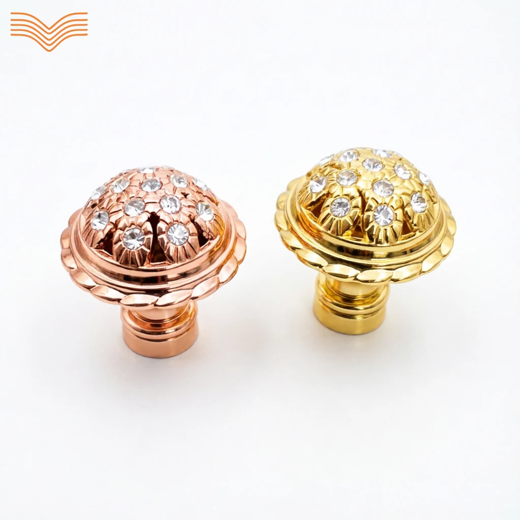 Gold Rose Gold Mushroom Rhinestone Crystal Single Hole Knobs Minimalist Small Pull Handles for Wardrobe Drawer Cabinet Shoe