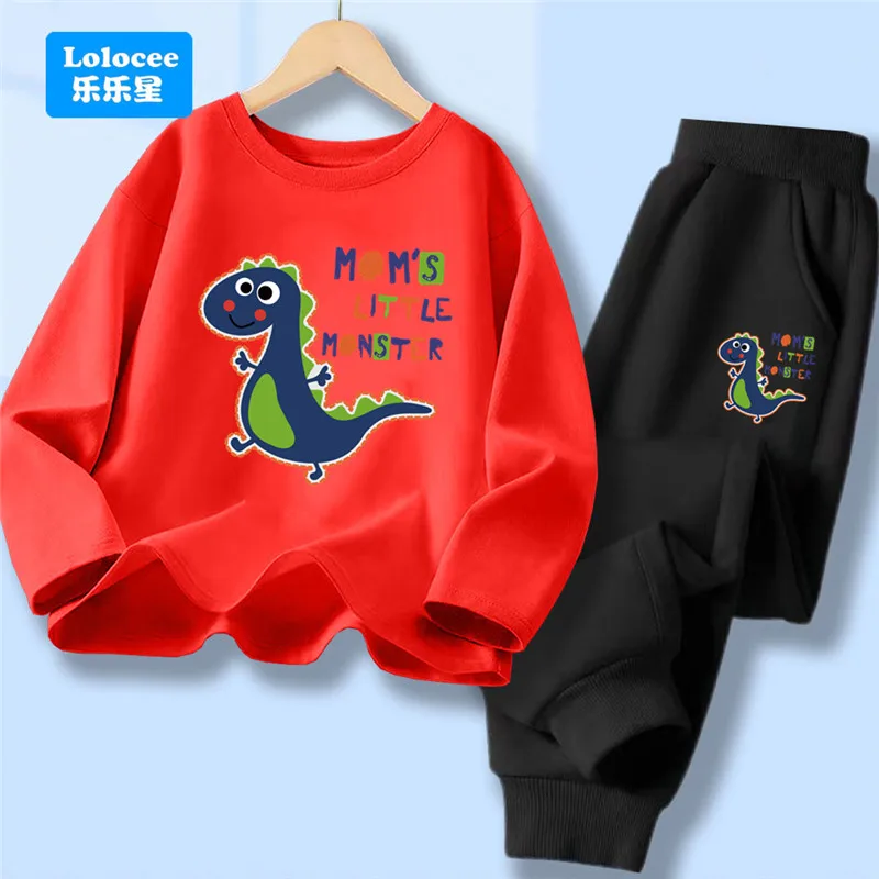 Boys' Sports Pullover T-shirt and Pants Two-piece Set Cute Dinosaur Children's Spring Long Sleeve Top and Pants 2pcs Outfits KL1