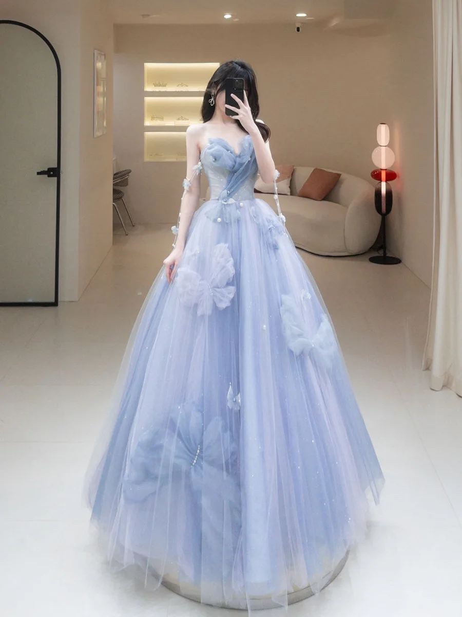 Bling A Line Evening Dress Sweetheart Neck Party Gown for Women A-Line Flowers robes de soirée Floor Length vestidos de noche