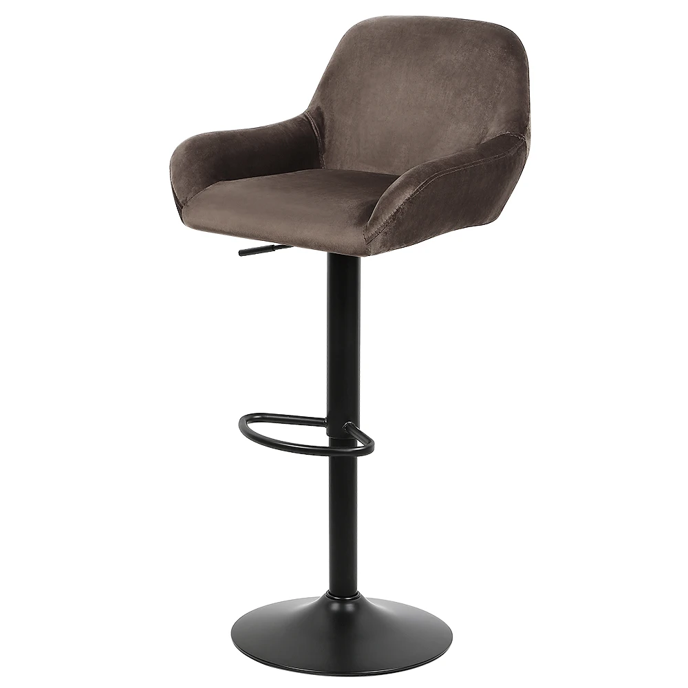 Set van 2 fluwelen barkrukken - eigentijdse stijl - in hoogte verstelbaar en draaibaar - lichtgrijs/zwart/bruin/donkergrijs