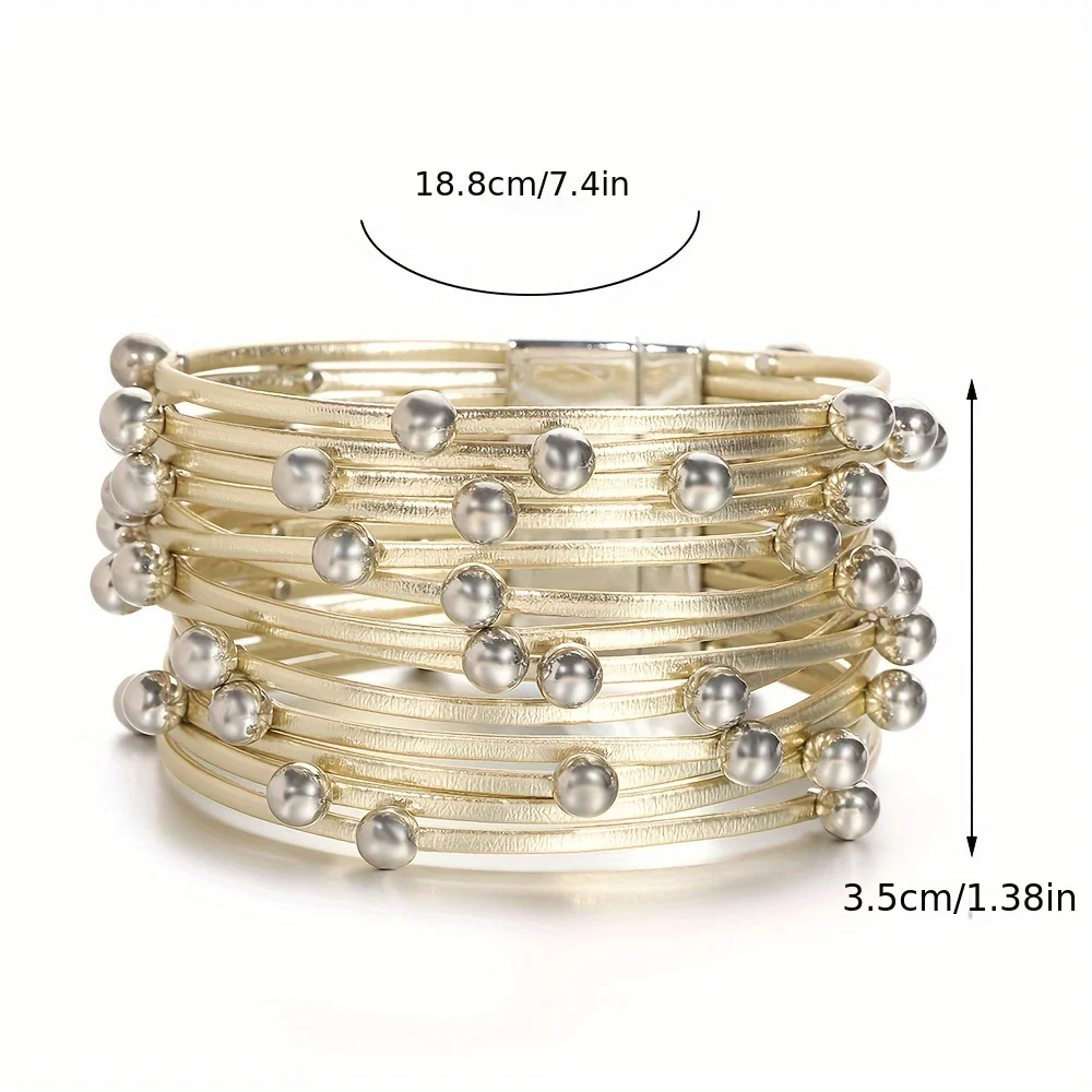 ALLYES Boho Chunky Leather Bracelet for Women Punk Fashion CCB Beads Wrap Multilayer Slim Strips Wide Bracelets Party Jewelry