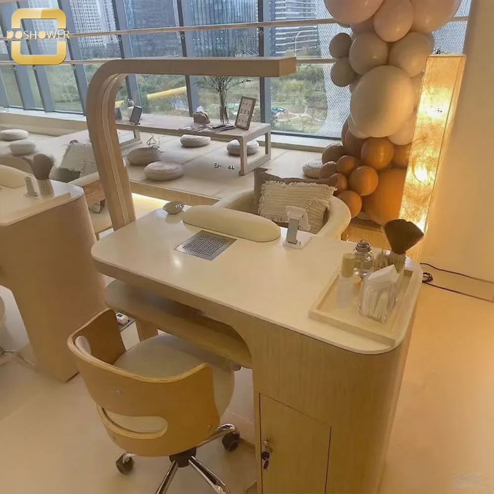 Grayish Gold Pedicure Massage Chair and Manicure Table Set High-end Portable Manicure Table with Lamps and Dryers