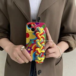 Suitable for iphone14 Flower Woven Fried Dough Twists Wrist Strap Mobile Phone Case 13promax 12pro Cross Body11 Protection Cover