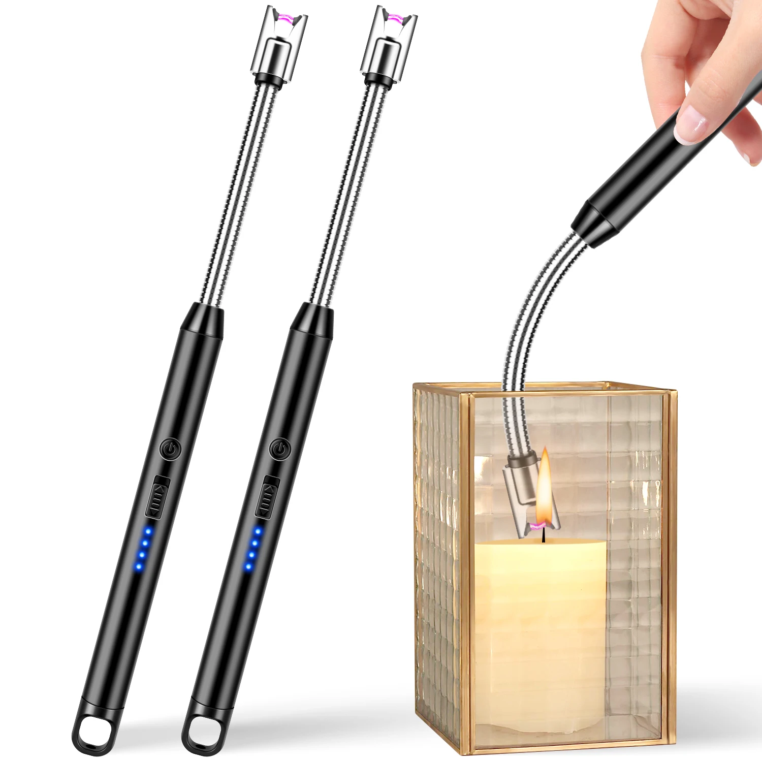 

2 шт. зажигалка для свечей, электрическая зажигалка Arc Windproof Flameless с 360° ° Гибкая шея и светодиодный дисплей питания, зажигалки для свечей