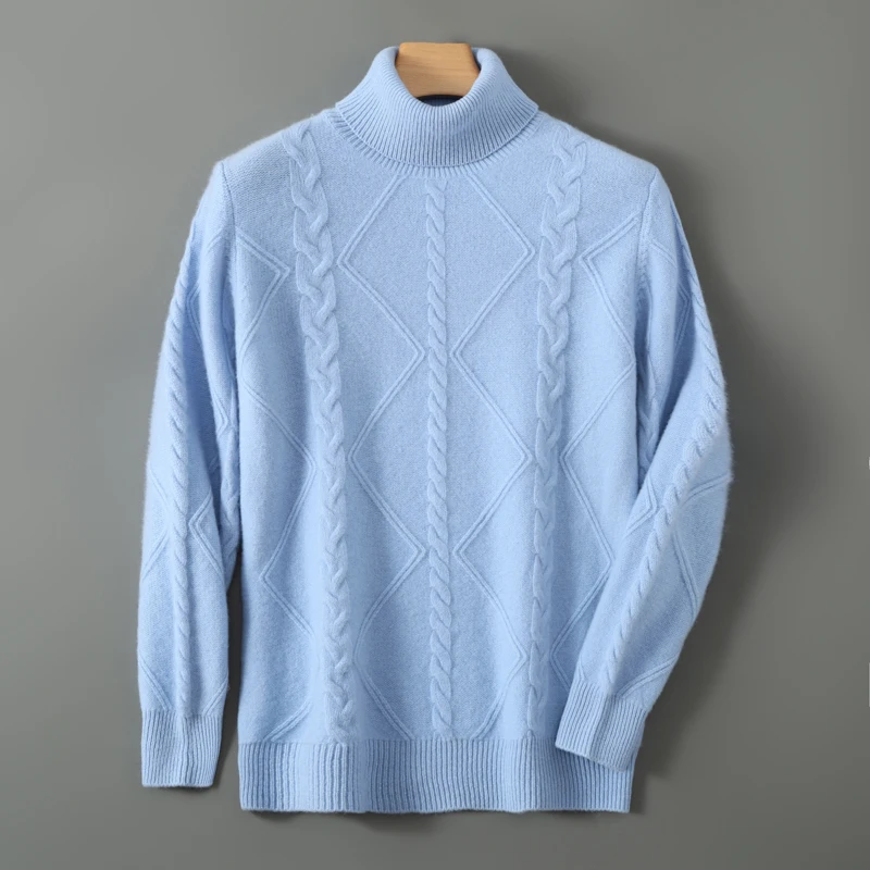 Autumn Winter Men Pure Wool Turtleneck Pullover Long Sleeve Cashmere Sweater 100% Merino Wool Knitwear Smart Casual Clothing