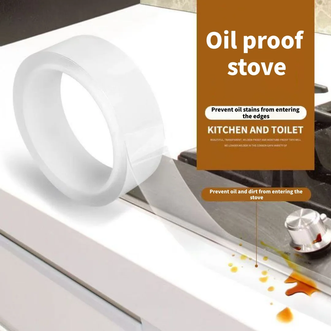 Transparent single-sided nano anti mold sealing strip, waterproof, suitable for kitchen sink, bathroom door and window gaps