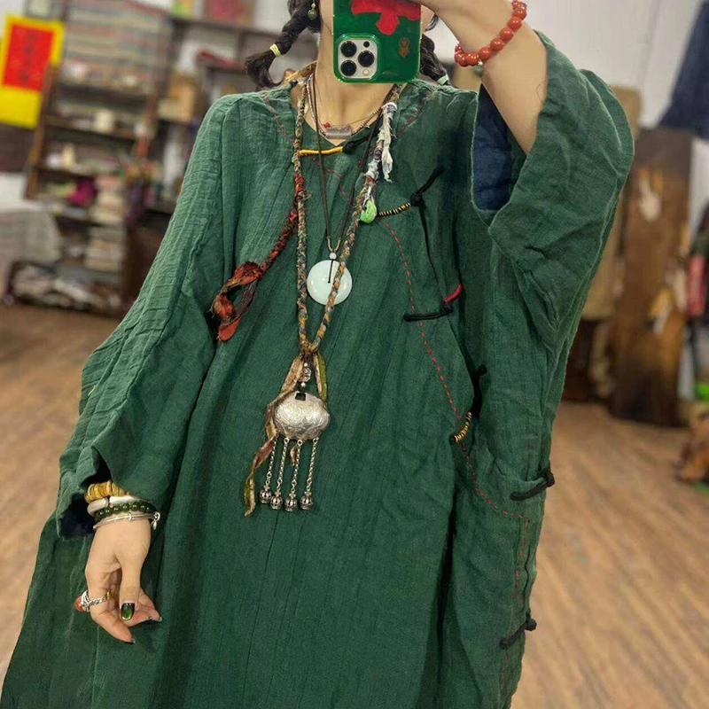 2026 New Arrival Spring Women Trench Casual Loose O-neck Long Sleeve Single Breasted Cotton Linen Wide-waisted Coats YH389