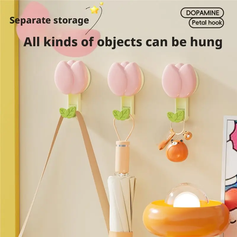 SHGO-No Drill Removable Decorative Wall Hook-Cute Tulip Shaped Suction Cups(6Pcs), Three Color Options