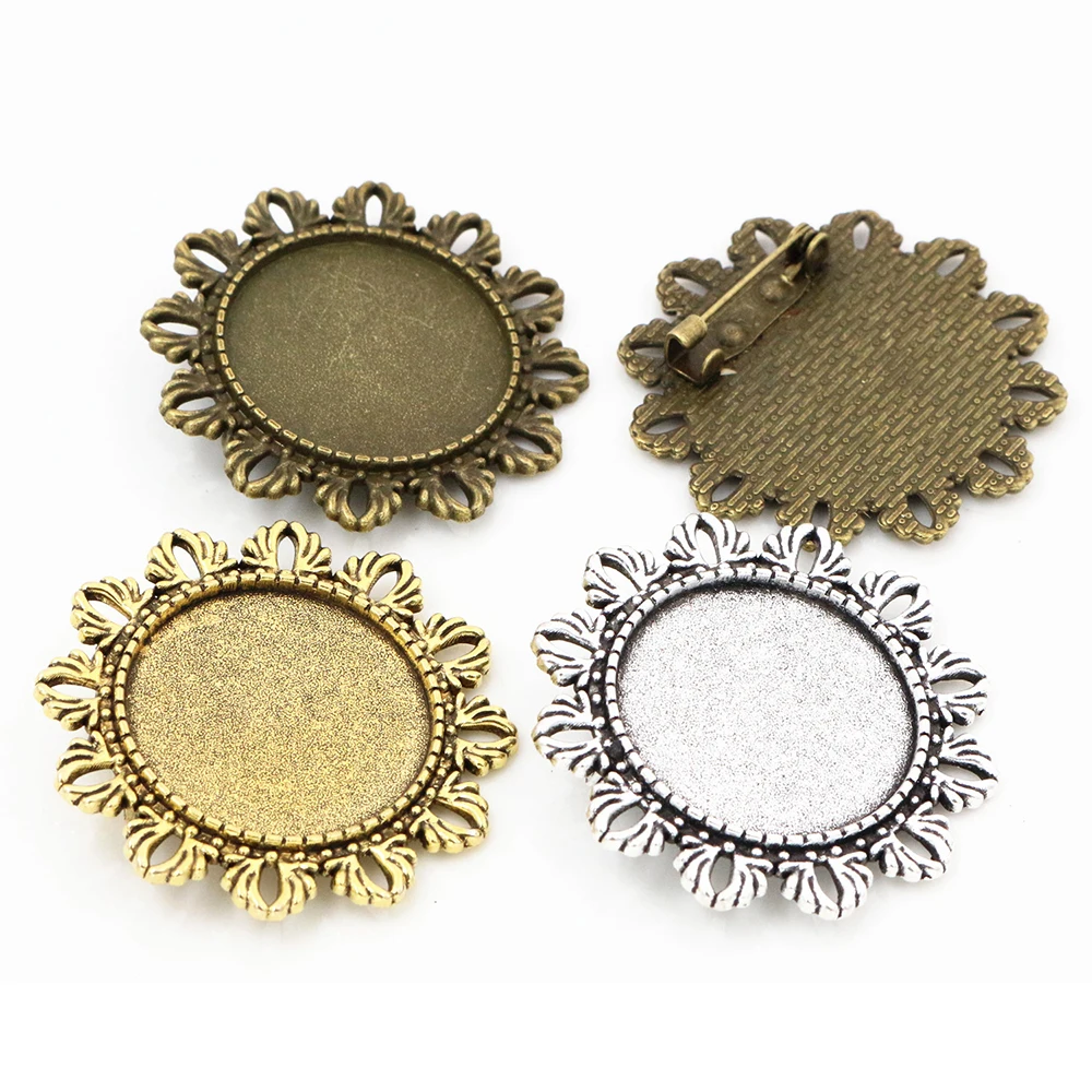 New Fashion 5pcs 25mm Inner Size Antique Silver Plated and Antique Bronze and Antique Gold Color Brooch Cabochon Base Setting