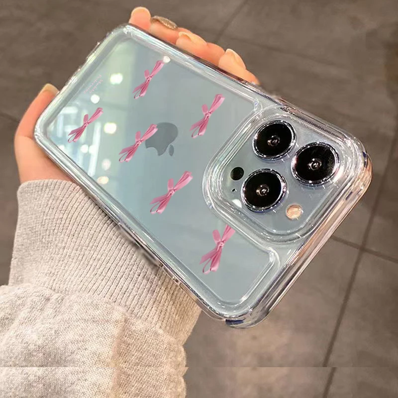 Pink Bow Soft Silicone Phone Case For iPhone 15 Pro Max Case iPhone 14 13 12 11 XS XR X 7 8 Plus 15 Transparent Shockproof Cover
