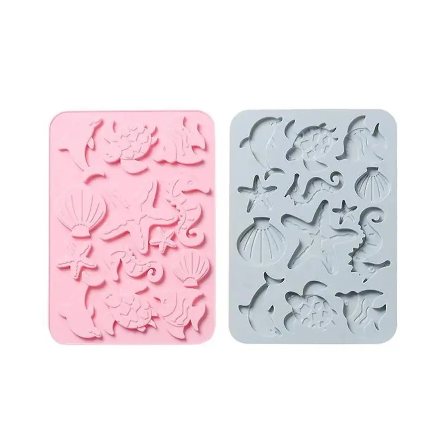 Lovely Shell Starfish Silicone Chocolate Mold Fish Dolphins Fondant Cake DIY Decorating Tool Clay Resin Art Mould Household Tool