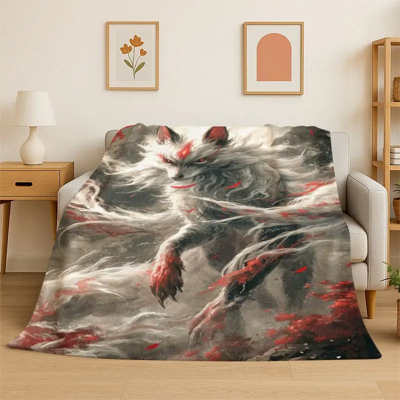 Yin Yang Fox Cute Animal Cartoon Flannel Blanket Soft Throw Blanket for Bedroom Living Room Bed Travel Camping Picnic Nap Cover