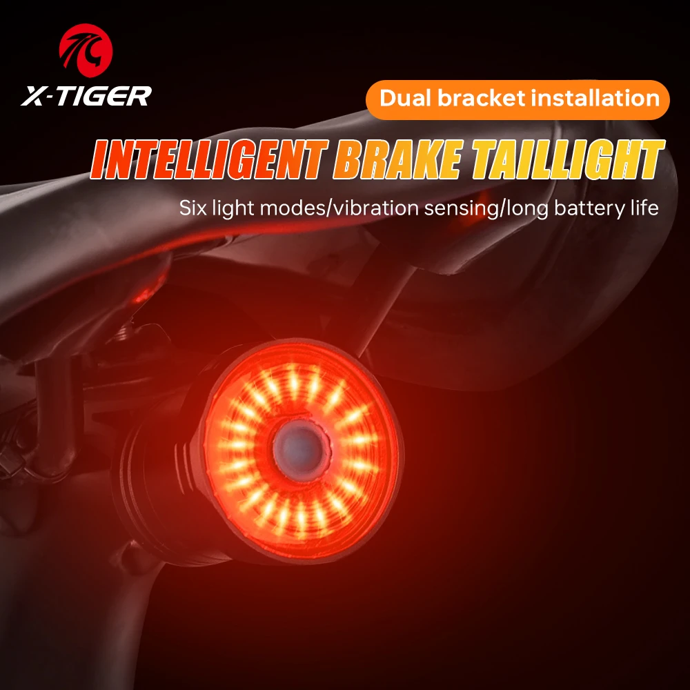 X-TIGER Bike Tail Light Smart Sensing MTB Road Bike Rear Light IPX6 Waterproof Type-C Charging Taillight Cycling Accessorie