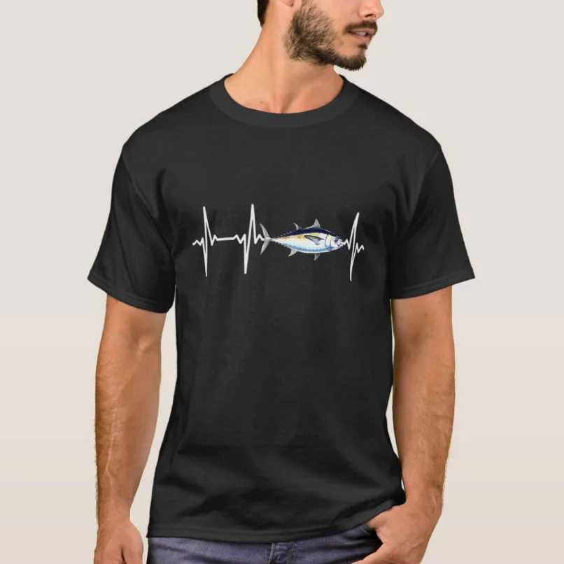 Blackfin Tuna Heartbeat for Saltwater Fish Fishing T-Shirt 100% Cotton O-Neck Summer Short Sleeve Casual Mens T-shirt Size S-3XL