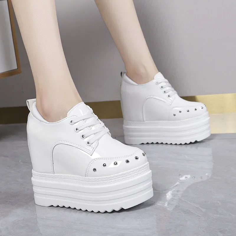 New 12cm Women's Autumn Winter Platform Shoes Patent Leather Ladies Fashion Hidden Heel Platform Shoes Women Autumn Winter Shoe