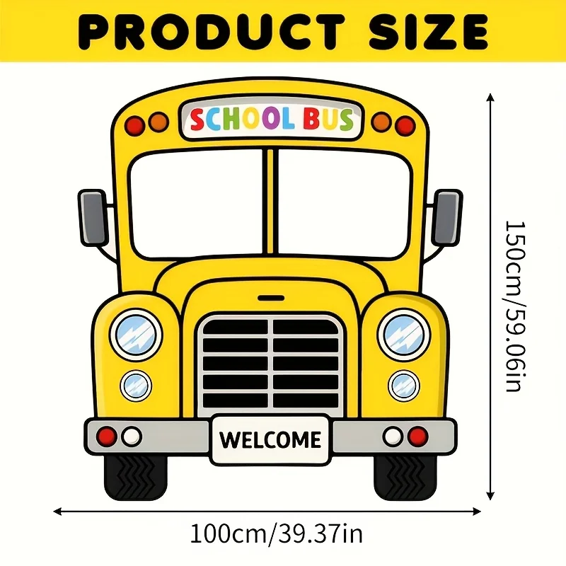 2D flat 1pc back-to-school season photography polyester banner, school bus theme photo props, selfie frame, banner, party view 5