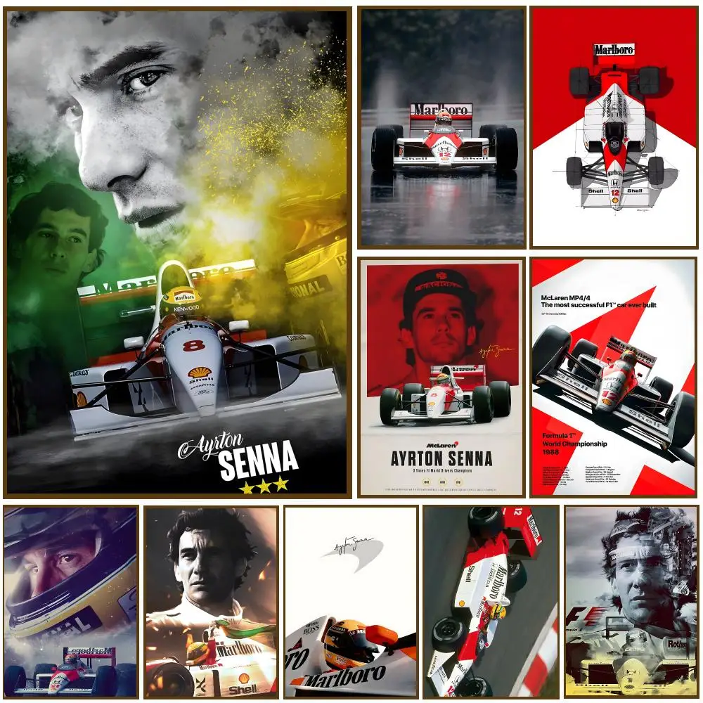Ayrton Senna Formula Racing Poster Self-adhesive Living Room Bedroom Party Bar Decor Moisture-proof Fade-resistant HD