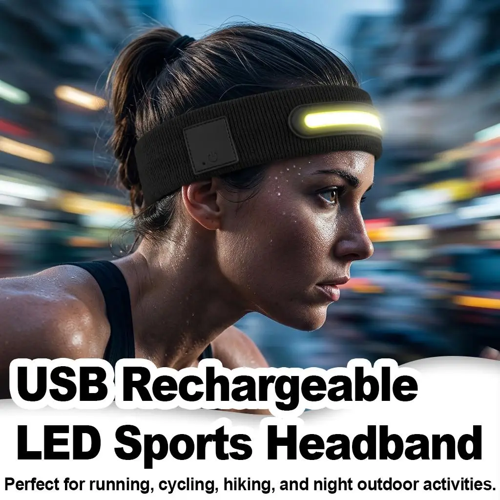 Rechargeable Headscarf Cotton Headband Led Lighting Black Elastic Adjustable Non Slip Usb Gift Home Art Deco Room Gym Men Run