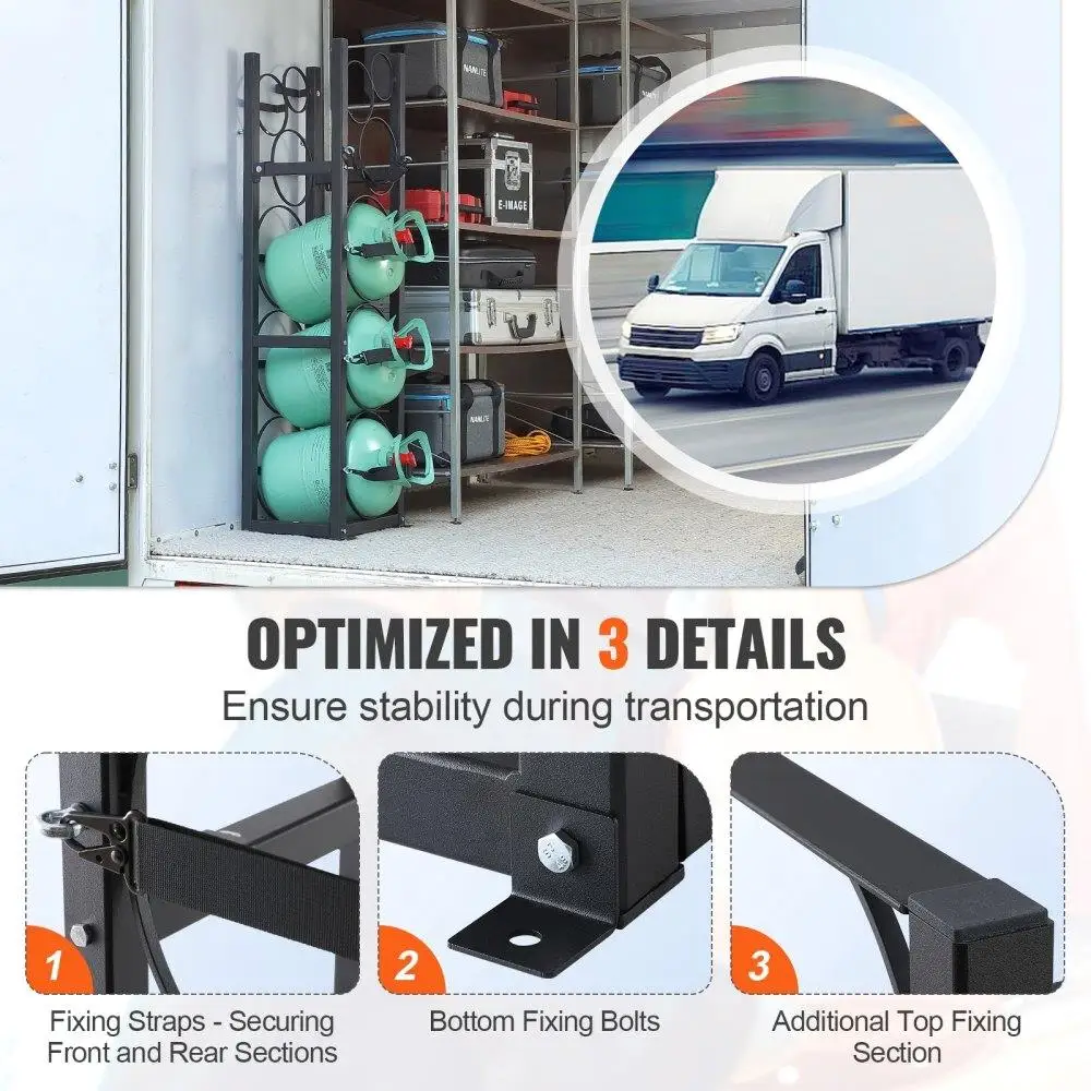 Refrigerant Cylinder Rack for 3 x 30lbs & 3 Small Tanks - Heavy-Duty Holder for , Oxygen, Nitrogen - 12.79x12.99x47.12