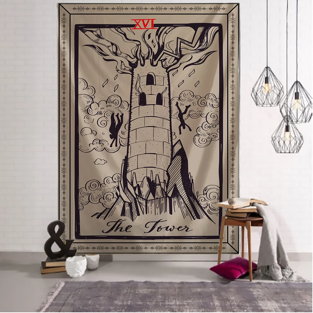 Tarot Card Tapestry Mystic Divination Wall Hanging Medieval Europe Style Tapestries Cloth Home Bedroom Dorm Decor Wall Blanket