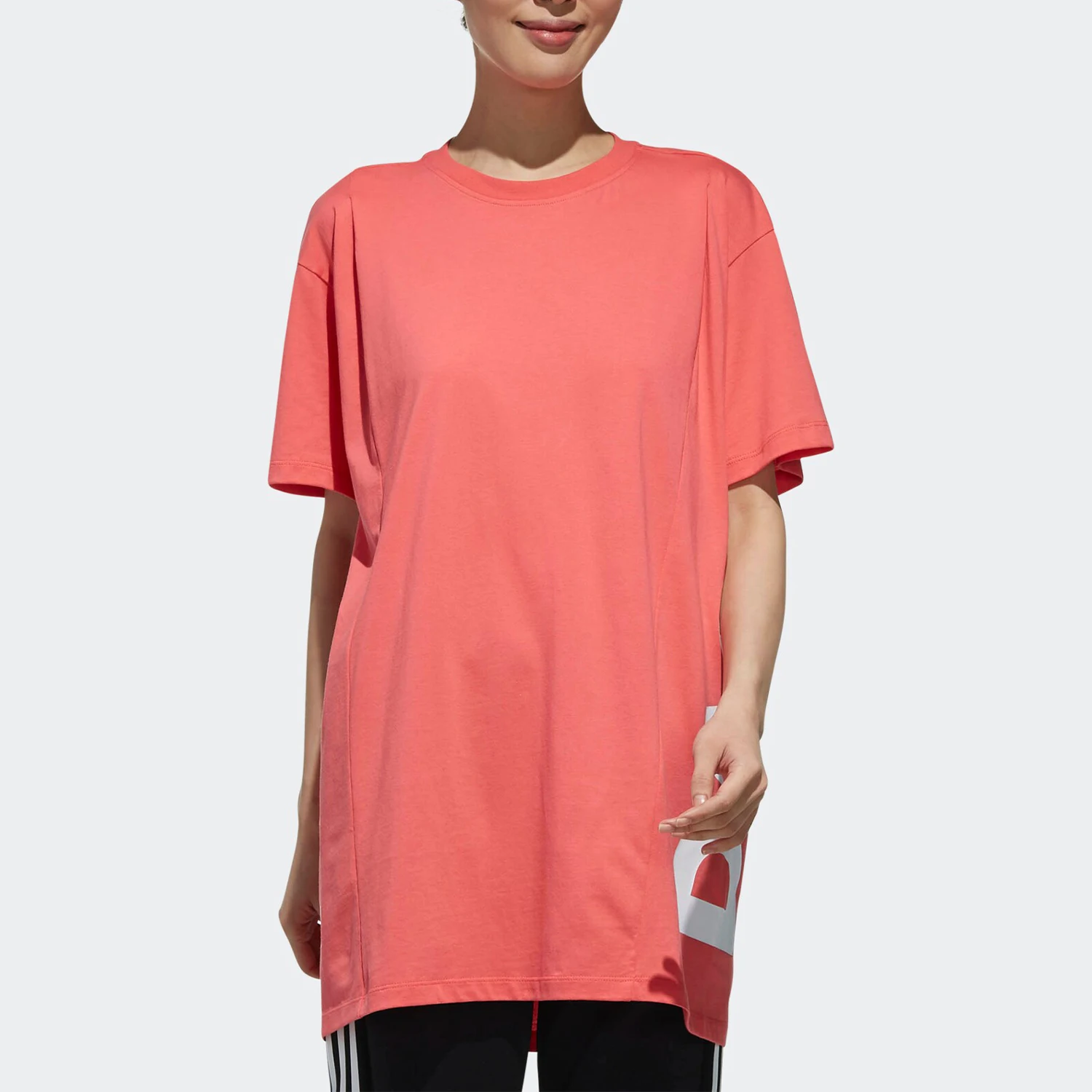 Adidas genuine women's loose and breathable casual letter medium long short sleeved T-shirt DV0751