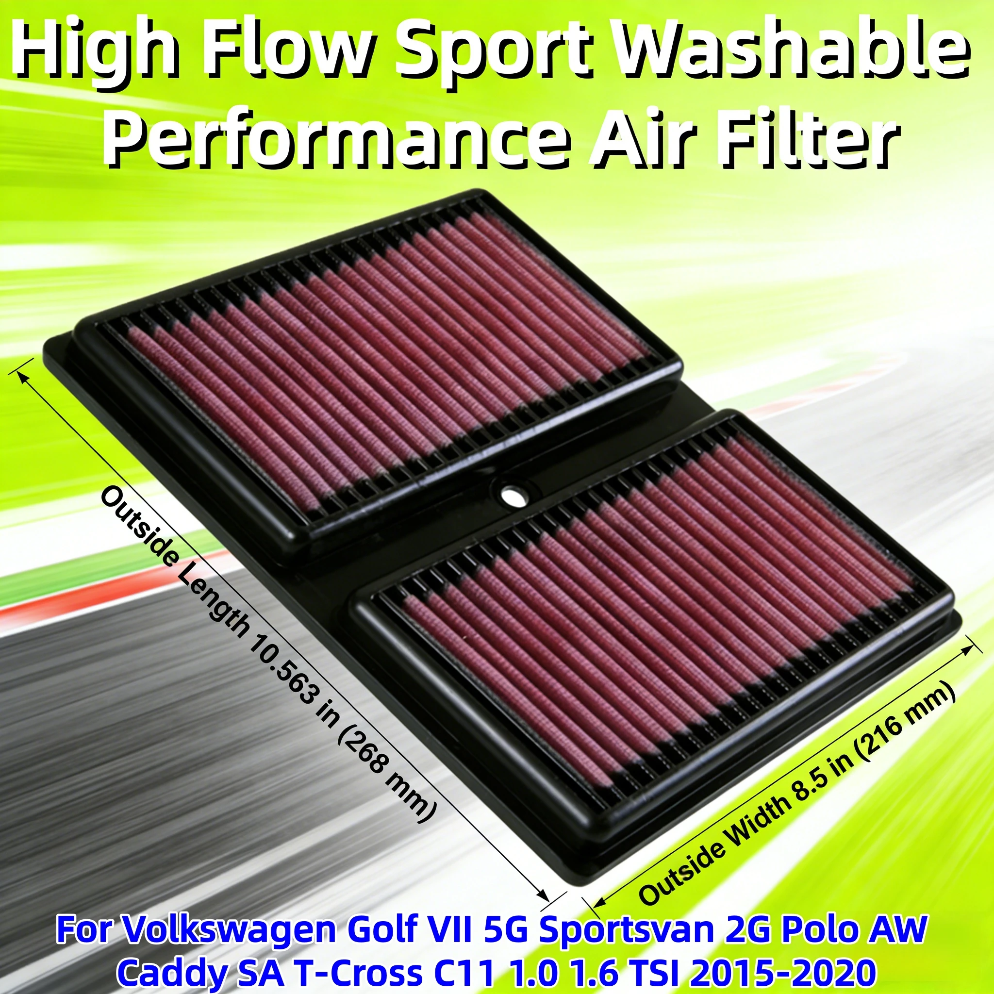 For Volkswagen Golf VII 5G Sportsvan 2G Polo AW Caddy SA T-Cross C11 1.0 1.6 TSI 2015-2020 High Flow Performance Air Filter