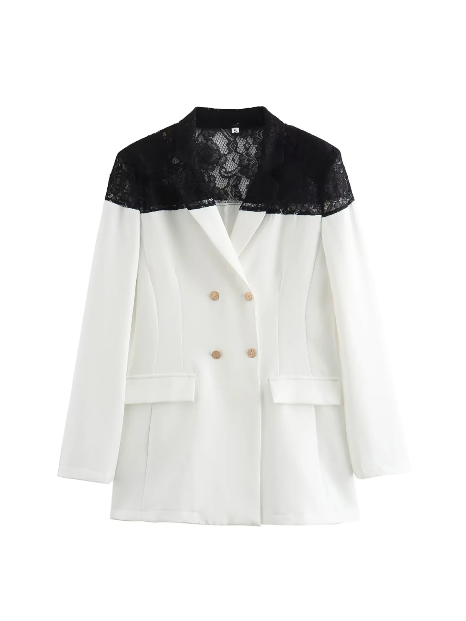 Women White Lace Patchwork Blazer Jacket Suit Coat Elegant Long Sleeve Office Ladies Outerwear 2000s Vintage Clothes Autum 2025