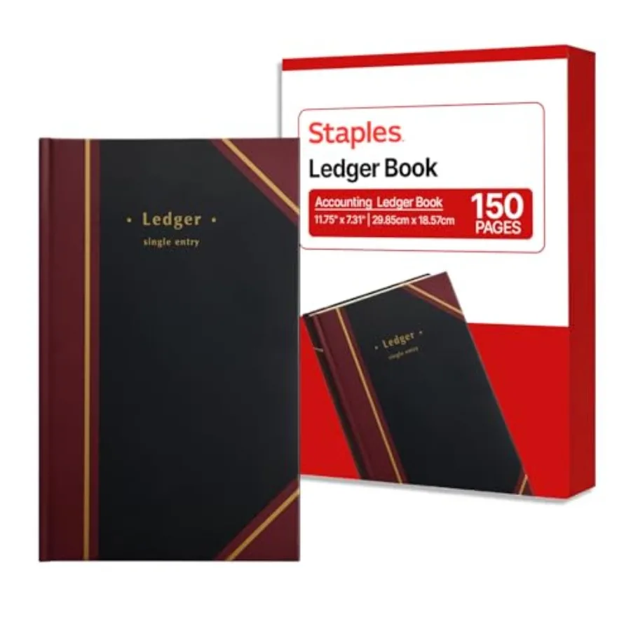 

Black Ledger Book Hardbound Accounting Record Book with Numbered Pages 11‑3/4" x 7‑5/16" Durable Sewn Binding for Bookkeeping a