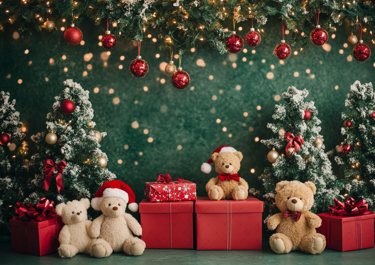 سانتا هدية ورشة عمل خلفية التصوير الفوتوغرافي لعبة الدب شجرة عيد الميلاد صندوق البريد بريق خلفية الشتاء طفل عيد ميلاد فوتوبوث #3