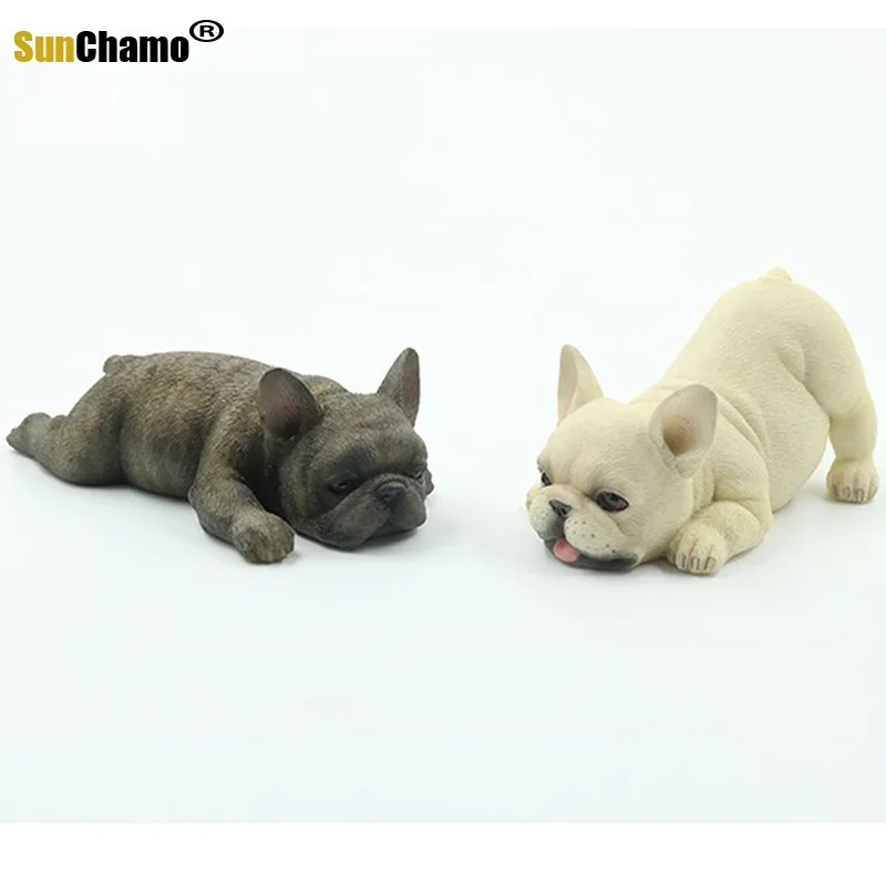 Fashion French Bulldog Model Frolic Small Fighting Simulation Animal Dog Cute Cow Car Pose Figurines Miniatures Decoration Craft