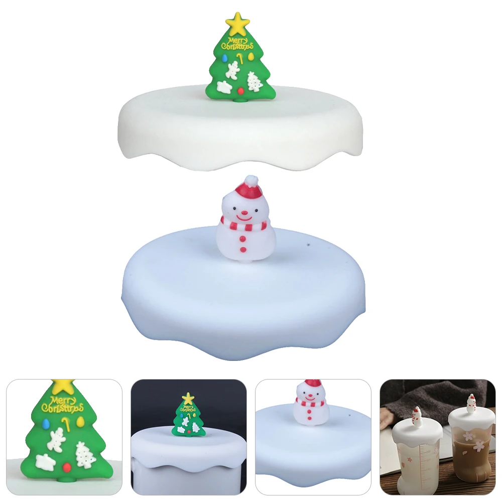 

2 Pcs Anti-spill Silicone Cup Lid Baby Xmas Tree Cover Seal Christmas Silica Gel Snowman Toddler