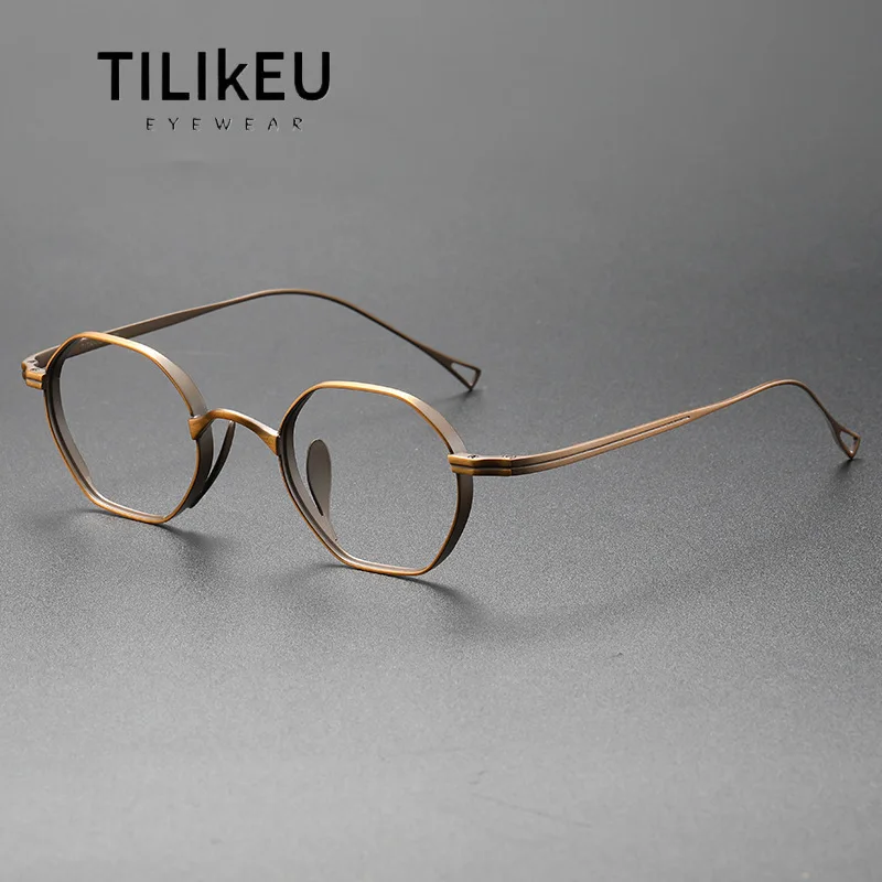 

135mm Small Size Polygonal Pure Titanium Glasses Frame Designer Men Women Japanese style Luxury Retro Wide Brim Eyeglasses Frame